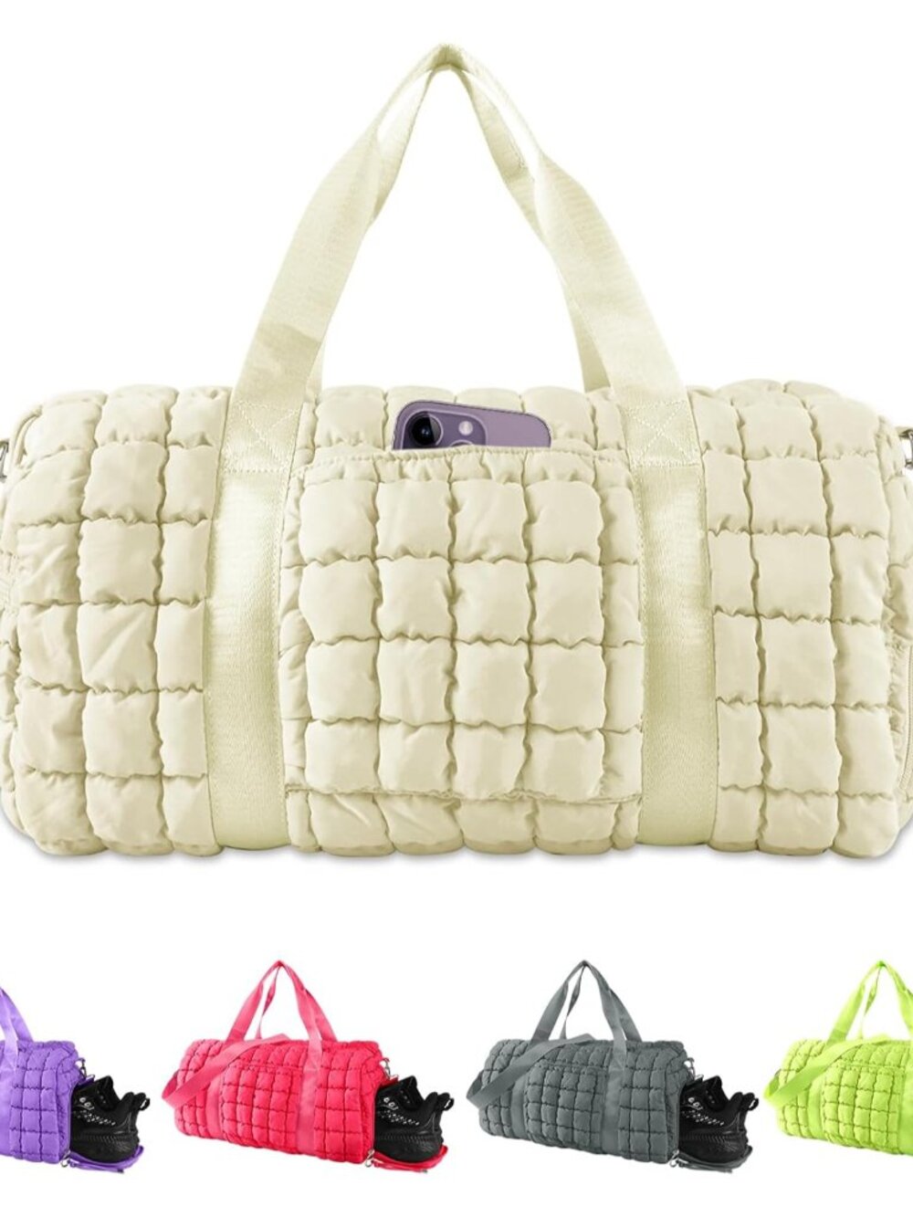 Quilted Travel Duffle Bag Gym Bag for Women,Large Puffer Duffle Weekender Bag wi